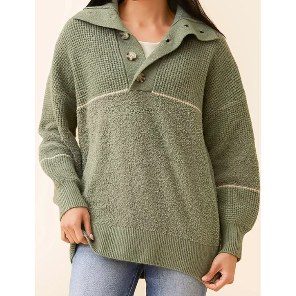 Buckle Sweaters - Buckle BKE Pieced Chenille Henley Sweater Women's Medium Green Textured Knit NWT